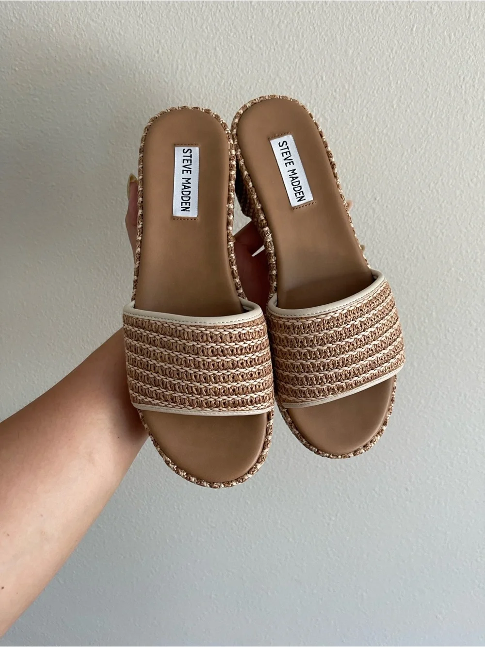 Steve Madden Natural Woven Platform Slide Mules
